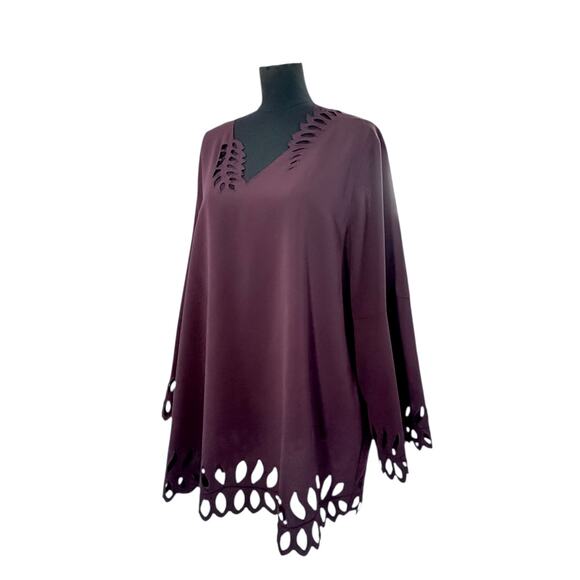 Plus Size- Alfani Laser Cut Plum Blouse - Size XXL - Picture 4 of 9